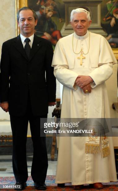 Pope Benedict XVI received at the Vatican Malta prime minister Lawrence Gonzi, Prime Minister of Malta, and his wife Kate in Rome, Vatican City on...