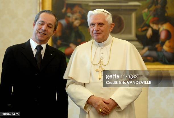 Pope Benedict XVI received at the Vatican Malta prime minister Lawrence Gonzi, Prime Minister of Malta, and his wife Kate in Rome, Vatican City on...