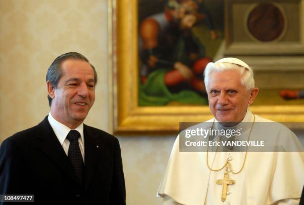 Pope Benedict XVI received at the Vatican Malta prime minister Lawrence Gonzi, Prime Minister of Malta, and his wife Kate in Rome, Vatican City on...