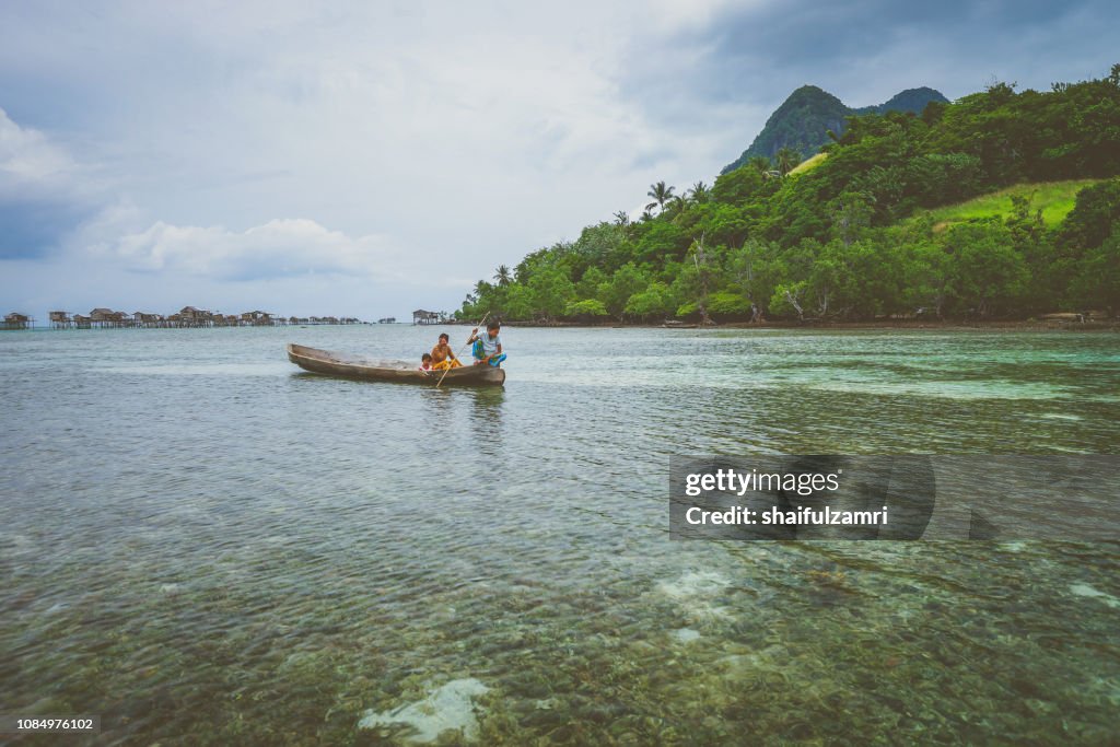 View of Borneo's bajau laut that live off Bodgaya Island, Sabah, Malaysia. They are nomadic sea gypsies who are stateless.