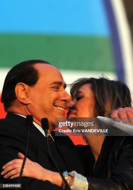 General election in Italy: Meeting of centre-right leader Silvio Berlusconi in Rome. Conservative leader and former premier Silvio Berlusconi gives a...