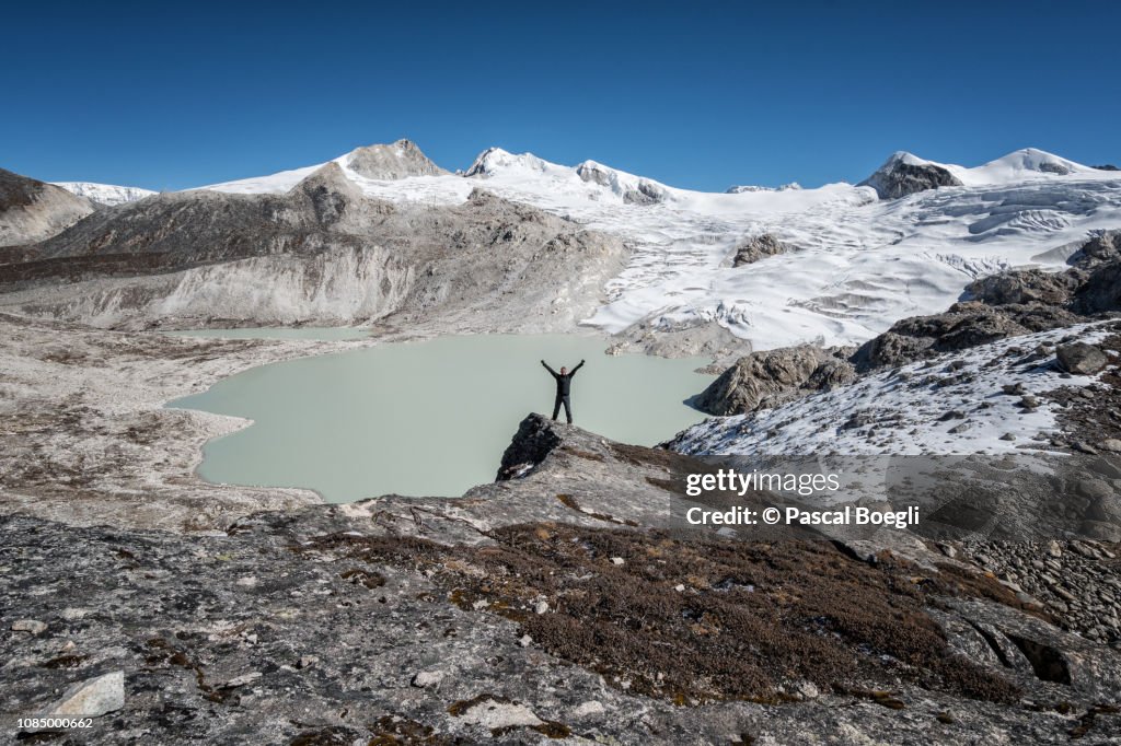 Happy Trekker at Rinchen Zoe La pass, Wangdue Phodrang district, Snowman Trek, Bhutan
