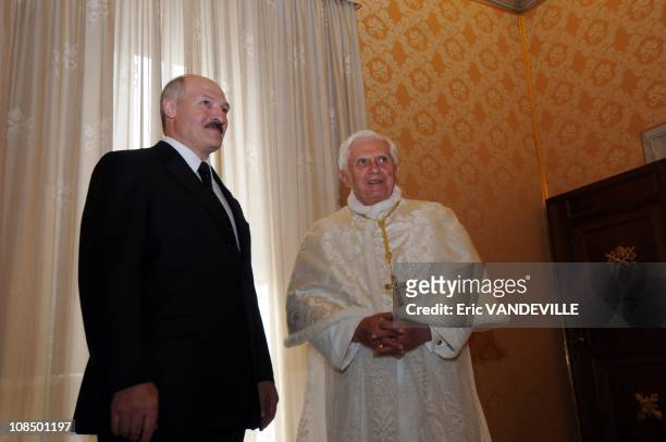 Pope Benedict XVI met Belarus President Alexander Lukashenko and his son Nikolai at the Vatican on April 27, 2009.