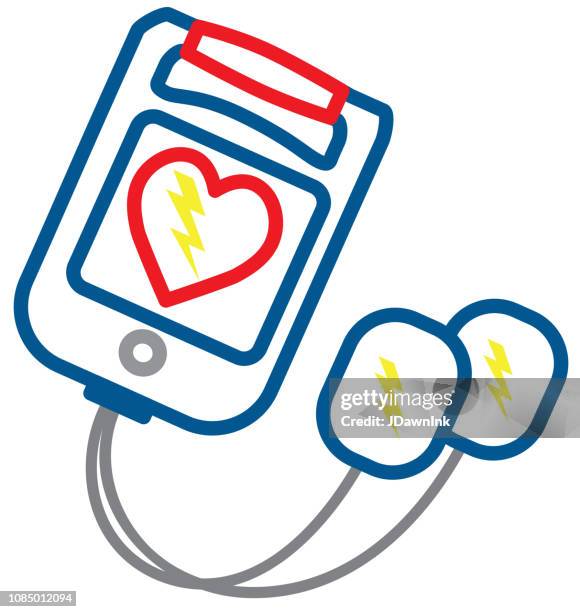 medical defibrillator flat design icon set - illustration - defibrillator stock illustrations