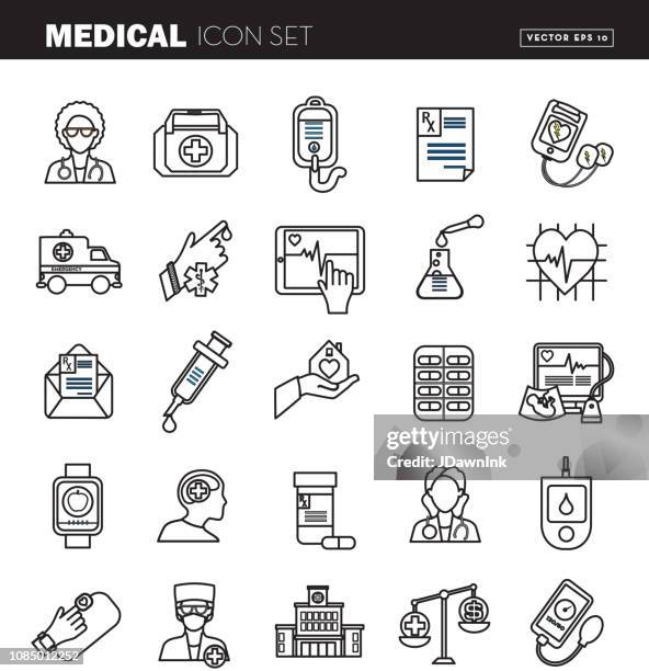 medical flat design icon set - illustration - defibrillation stock illustrations