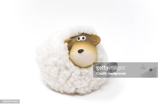 toy sheep against white background - sheep cut out stock pictures, royalty-free photos & images