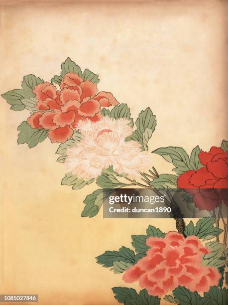 illustrations, cliparts, dessins animés et icônes de art du japon, fleurs de chrysanthème - estampe japonaise