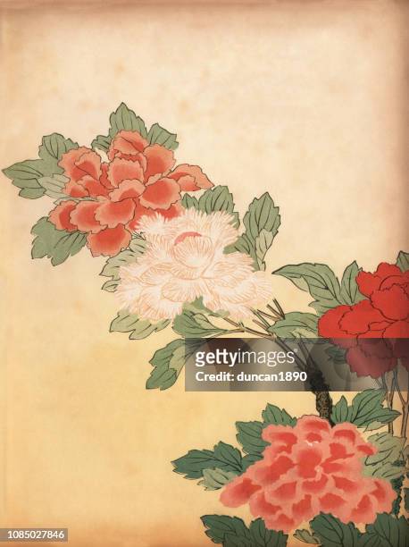 ilustrações, clipart, desenhos animados e ícones de arte do japão, flores de crisântemo - japanese art