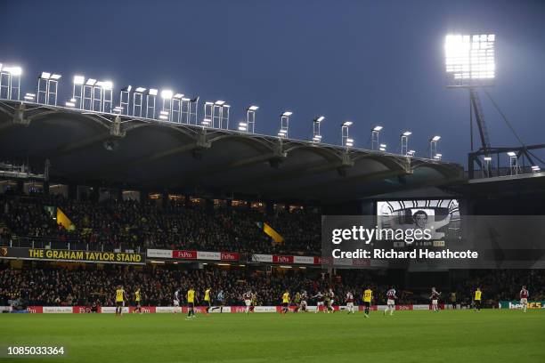 General view inside the stadium as a picture in memory of former manager Graham Taylor is seen on the led board during the Premier League match...