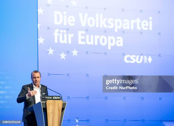 The top candidate Manfred Weber holding his Europe speech. The Christian Social Union held a party congress to elect a new chairman. The Bavarian...