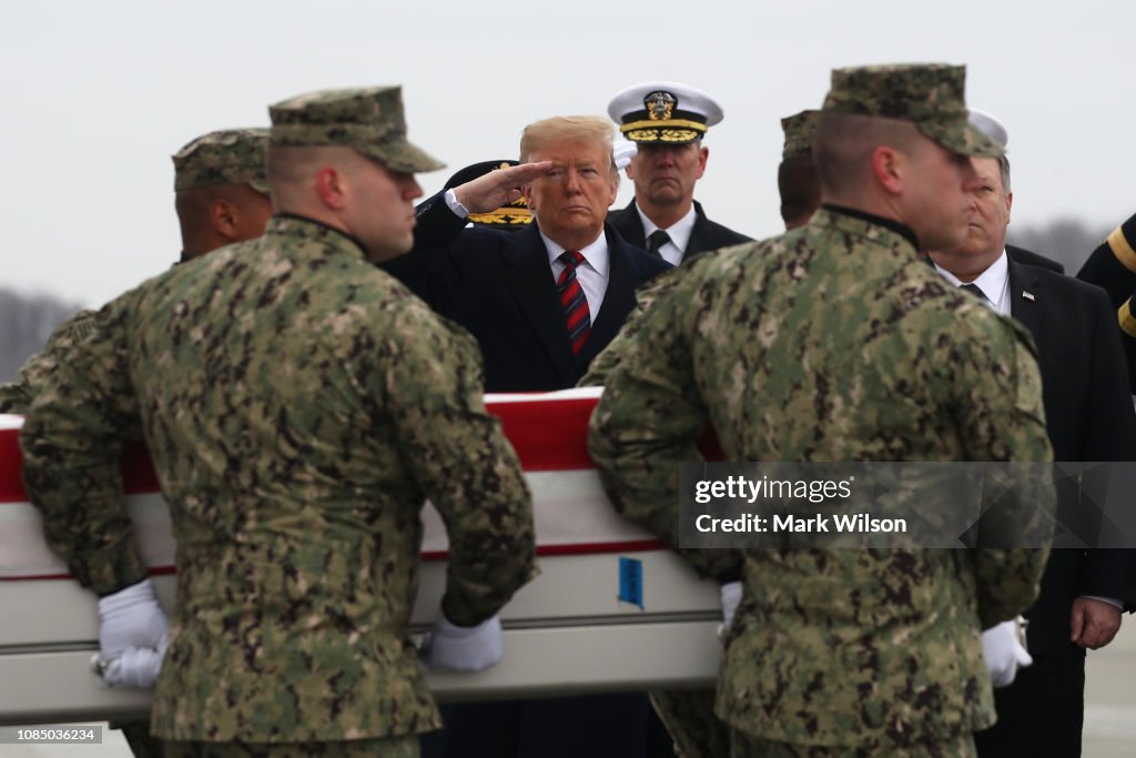 President Trump Attends Dignified Transfer At Dover AFB Of Body Of Defense Intelligence Specialist Scott Wirtz Killed In Syria