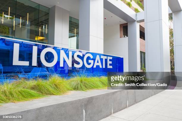 Facade with logo at headquarters of Lionsgate Films in the Silicon Beach area of Los Angeles, California, December 10, 2018.