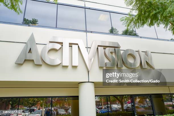 Sign on facade of office of videogame publisher Activision in the Silicon Beach area of Los Angeles, California, December 10, 2018.