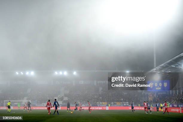 General view inside the stadium during the La Liga match between SD Huesca and Club Atletico de Madrid at Estadio El Alcoraz on January 19, 2019 in...