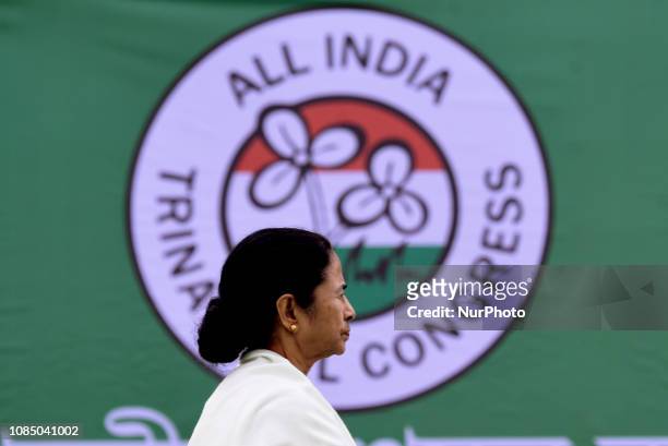 All India Trinamool Congress Political party Chief and Chief Minister of West Bengal state Mamata Banerjee during The mega rally, convened by Chief...