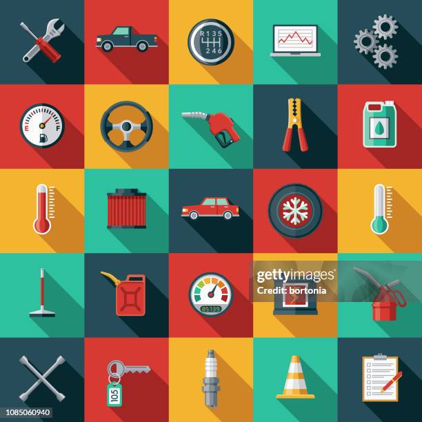 illustrazioni stock, clip art, cartoni animati e icone di tendenza di set di icone servizio auto - attrezzi da lavoro