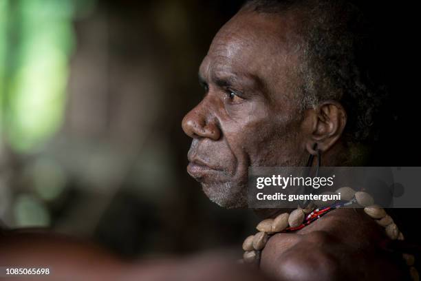 man van de stam van de korowai, west-papoea, indonesië - west papua people stockfoto's en -beelden