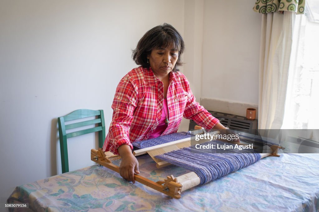 One woman works with different weaving techniques