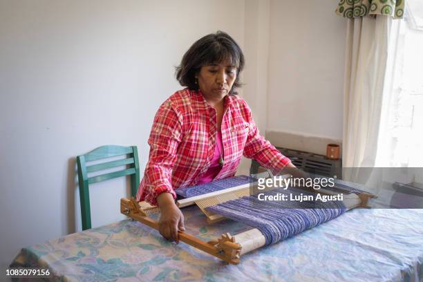 One woman works with different weaving techniques