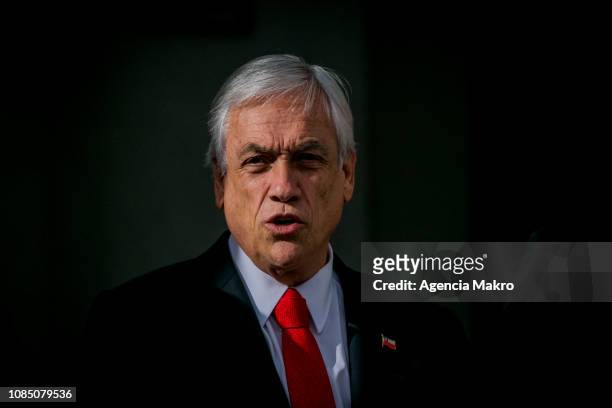 President of Chile Sebastián Piñera delivers a statement due to the request of resignation by the General Director of the Carabineros, Hermes Soto,...