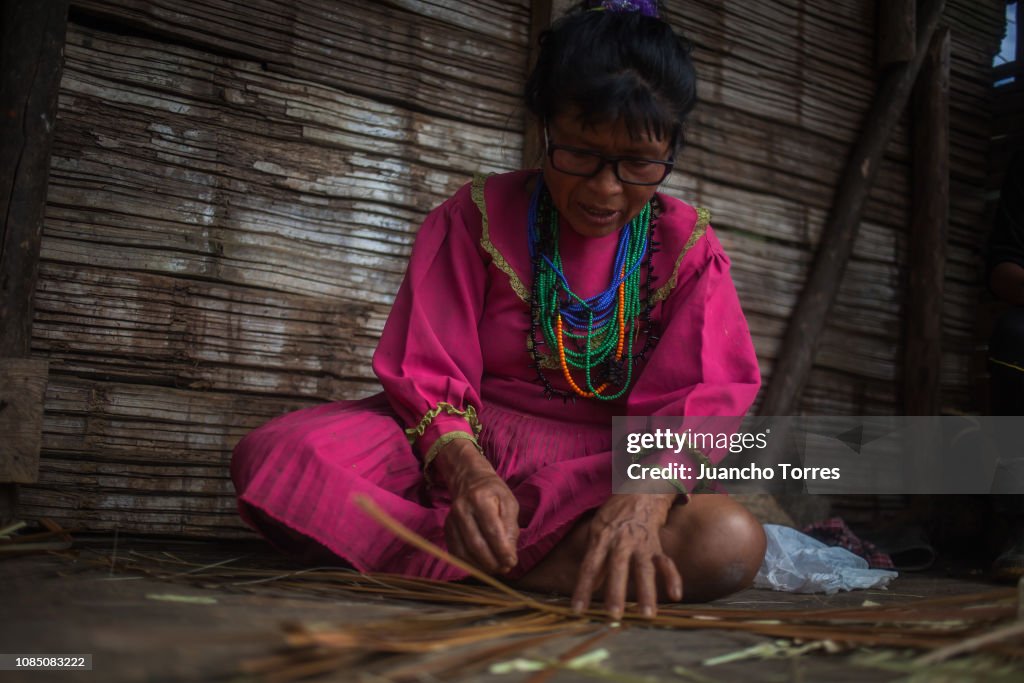 Embera Instruments Embera woman works on her craftwork on December 15, 2018 in Santa ...