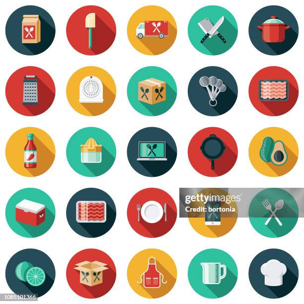 meal kit delivery icon set - digital skillet stock illustrations