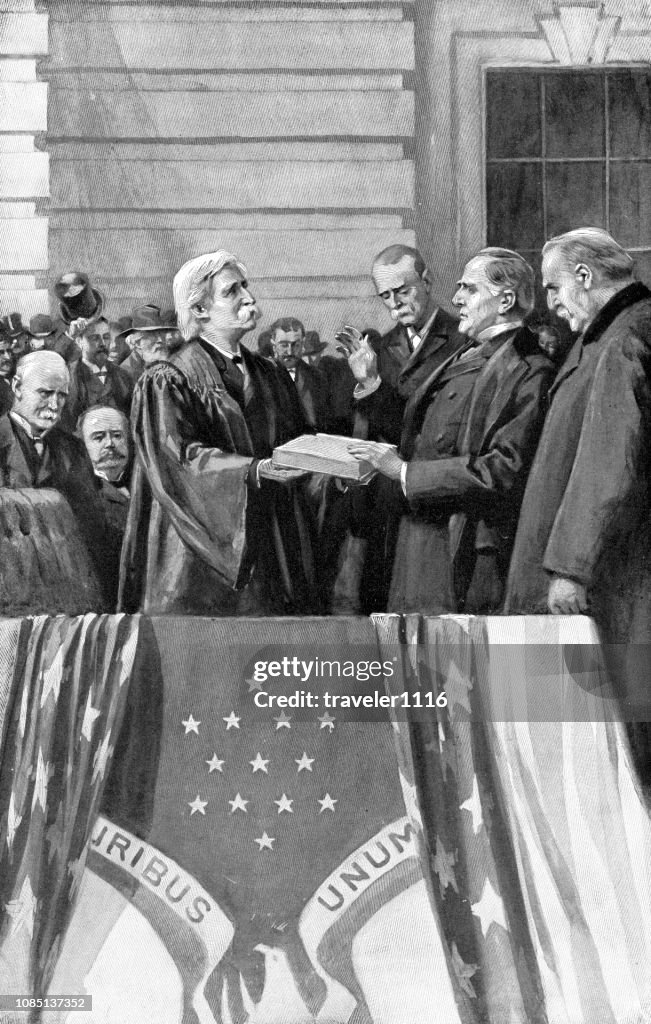 William McKinley Taking The Oath Of Office To Become President