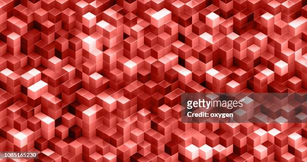 abstract background of living coral color cubes - carré forme bidimensionnelle photos et images de collection