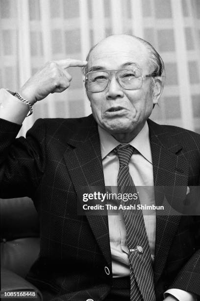 Honda Motor Spreme Advisor Soichiro Honda speaks during the Asahi Shimbun interview on December 17, 1980 in Japan.