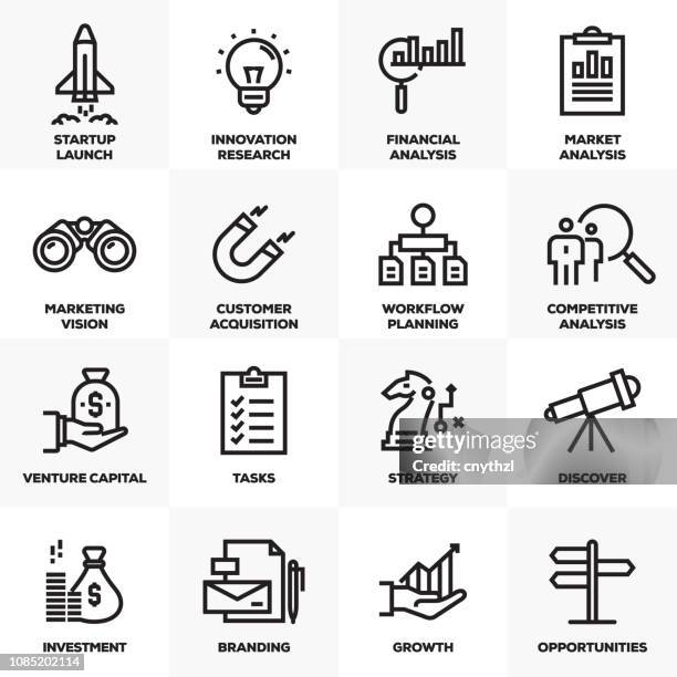 startup line icons set - ipo stock illustrations