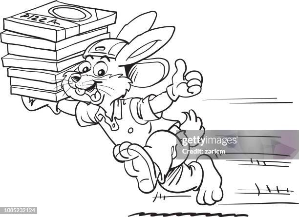 rabbit delivering pizza fast - pizza delivery stock illustrations