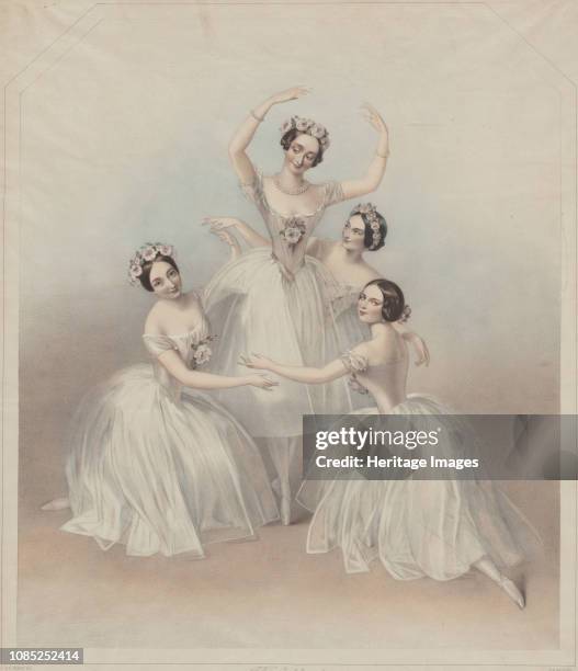 Carlotta Grisi , Marie Taglioni , Lucille Grahn , and Fanny Cerrito in the Pugni Pas de, circa 1840. Private Collection.