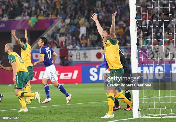 Harry Kewell of Australia reacts after a shot on goal was disallowed during the AFC Asian Cup Final match between the Australian Socceroos and Japan...