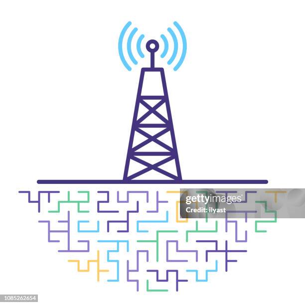 illustrazioni stock, clip art, cartoni animati e icone di tendenza di illustrazione dell'icona della linea di tecnologia di rete 5g - antenna