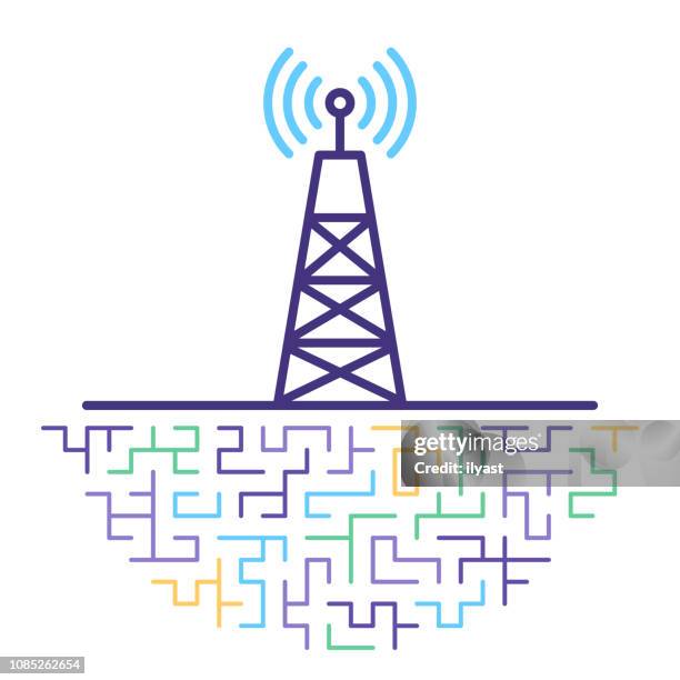 ilustrações, clipart, desenhos animados e ícones de 5g rede tecnologia linha icon ilustração - antena equipamento de telecomunicações