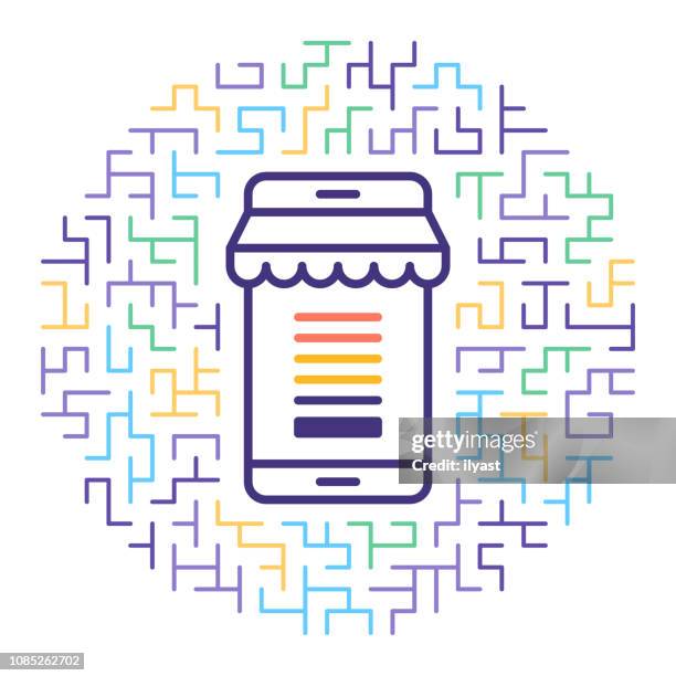 mobile barcode scanning line icon illustration - input output stock illustrations