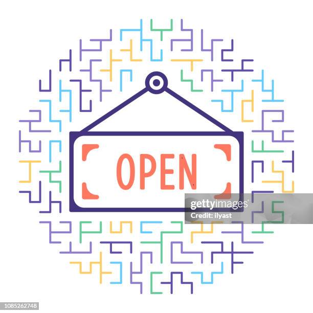retail store operations line icon illustration - open window stock illustrations