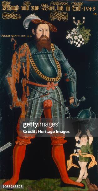 Portrait of Wilhelm Frölich. Full-length portrait with coat of arms of the family Frölich, 1549. Found in the Collection of Schweizerisches...