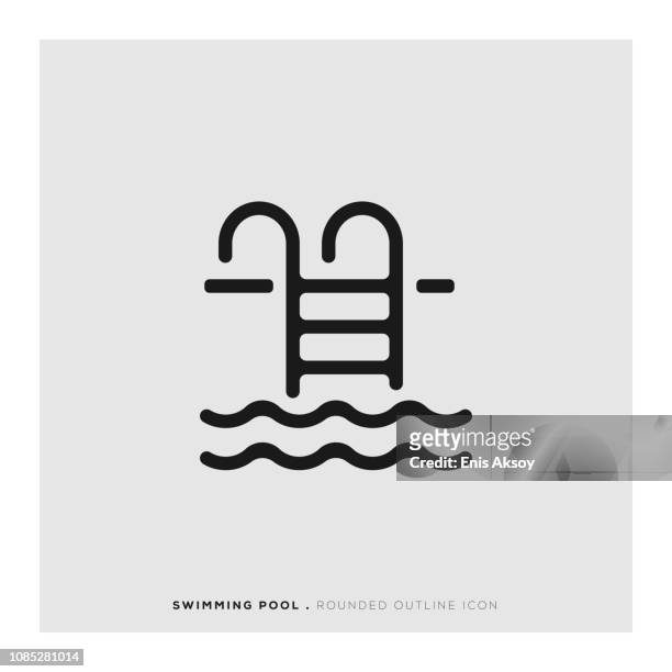 swimming pool rounded line icon - public swimming pool stock illustrations