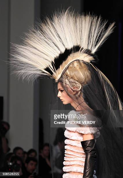 Australian model Andreja Pejic presents a creation by French designer Jean Paul Gaultier during the Spring-Summer 2011 Haute Couture Collection Show...