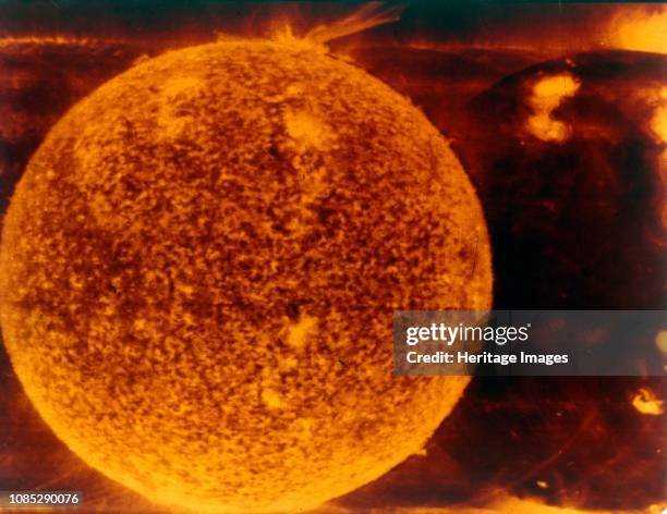 Solar eruption, 10 June 10 1973. Spectroheliogram obtained by Skylab 2. Solar flares are giant explosions on the Sun that send energy, light and high...