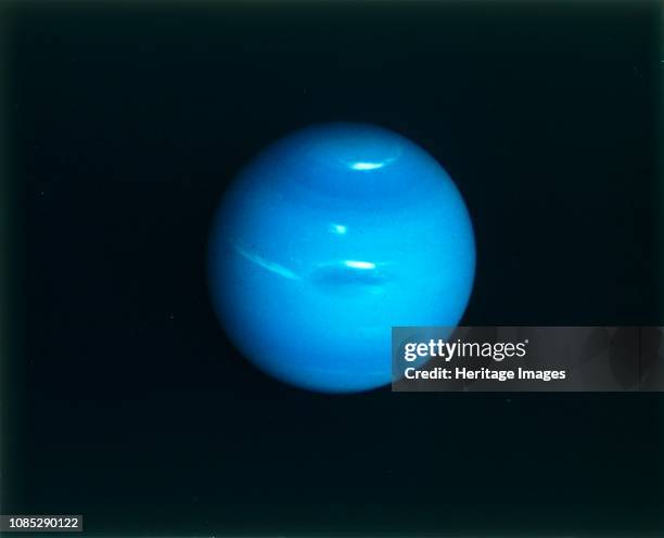 Neptune from Voyager 2 spacecraft, c1980s. The Voyager 2 space probe was launched by NASA in August 1977. The purpose of the Voyager programme was to...