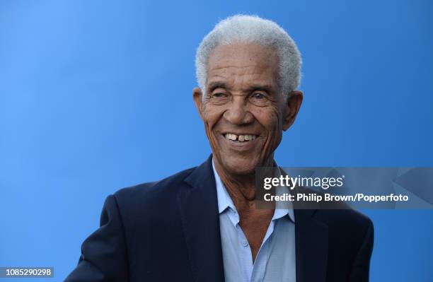 Sir Garfield Sobers laughs during a West Indies training session at Kensington Oval on January 19, 2019 in Bridgetown, Barbados.