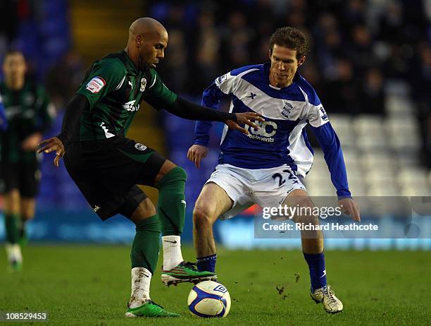 Marlon King of Coventry holds off Alexander Hleb of Birmingham during the FA Cup Sponsored by E.ON 4th Round match between Birmingham City and...