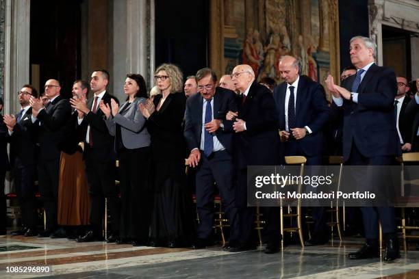 Luigi Di Maio, Maria Edera Spadoni, Anna Rossomando, Ignazio La Russa, Giorgio Napolitano, Antonio Tajani at the Quirinale during the ceremony for...