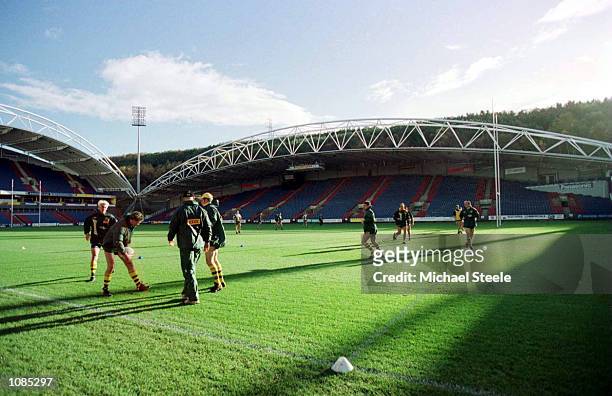 The Australian Rugby League team practising at the McAlpine Stadium, Huddersfield prior to Sunday's semi final against Wales Mandatory Credit:...
