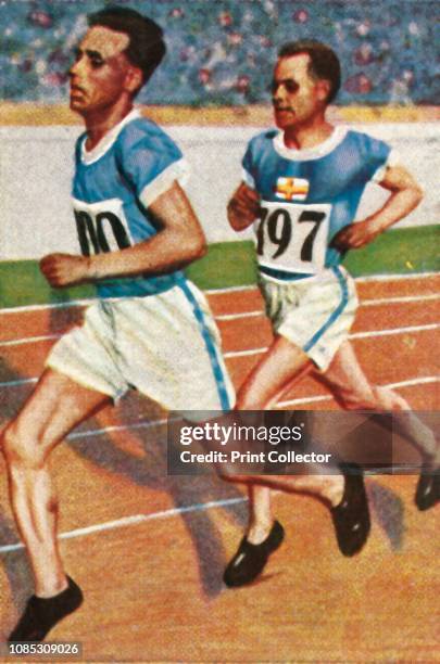 Finnish runners Ville Ritola and Paavo Nurmi, 1928. Ritola won five Olympic gold medals and three Olympic silver medals. Nurmi won nine gold and...