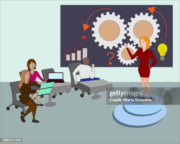 business-plan im büro - whiteboard meeting stock-grafiken, -clipart, -cartoons und -symbole