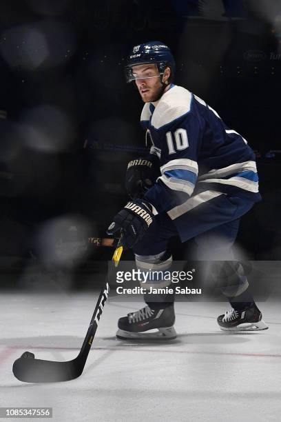 Alexander Wennberg of the Columbus Blue Jackets skates against the New Jersey Devils on December 20, 2018 at Nationwide Arena in Columbus, Ohio.