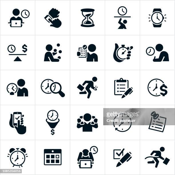 business time management icons - clock face stock illustrations